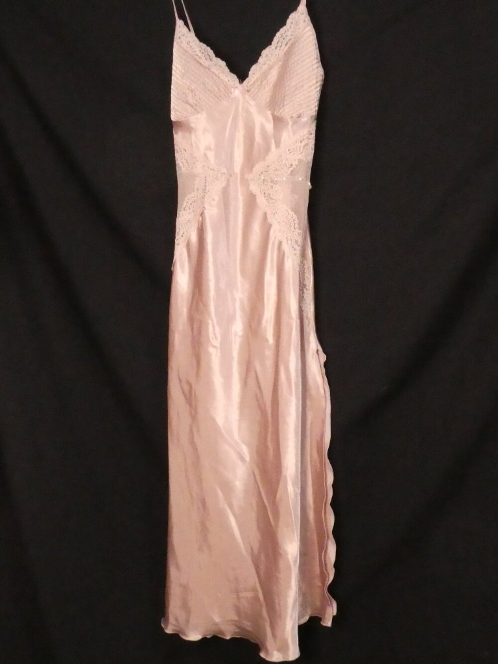 Vintage Y2K Pink Satin Lace Trim Slip Dress Chemise Gown - P2P 14"